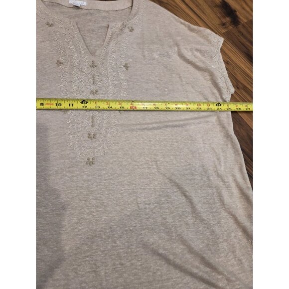 J Jill Love Linen Shirt Embroidered Beaded Sz XL Tan Lagenlook Coastal - Picture 13 of 13